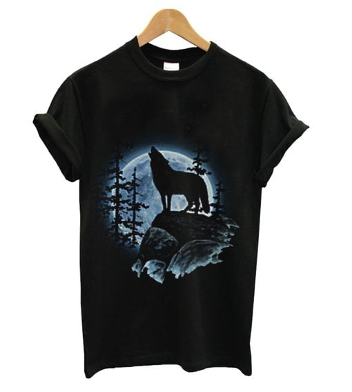 Wolf t-shirt for men lone wolf howling at the moon shirt wolves wolf tshirt mens