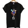 Mens Cotton Astronaut Colorful Planet Print O-Neck Casual Short Sleeve T-Shirts